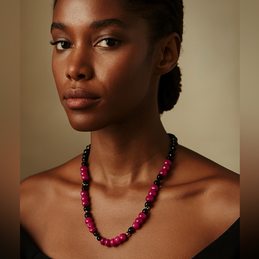 Black Ruby Obsidian Beaded Necklace - image 1